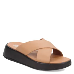 Online FitFlop Women's , F-Mode Luxe Leather Flatform Cross Slide Tan
