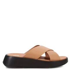 Online FitFlop Women's , F-Mode Luxe Leather Flatform Cross Slide Tan