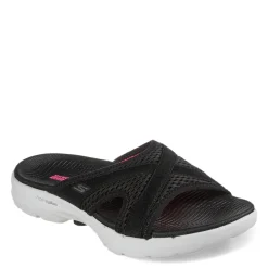 New Skechers Women's , GO WALK 6 Sandal - Beach View Sandal Black / White