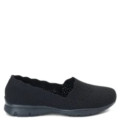 Online Skechers Women's , Seager - Stat Flat - Wide Width Black/Black
